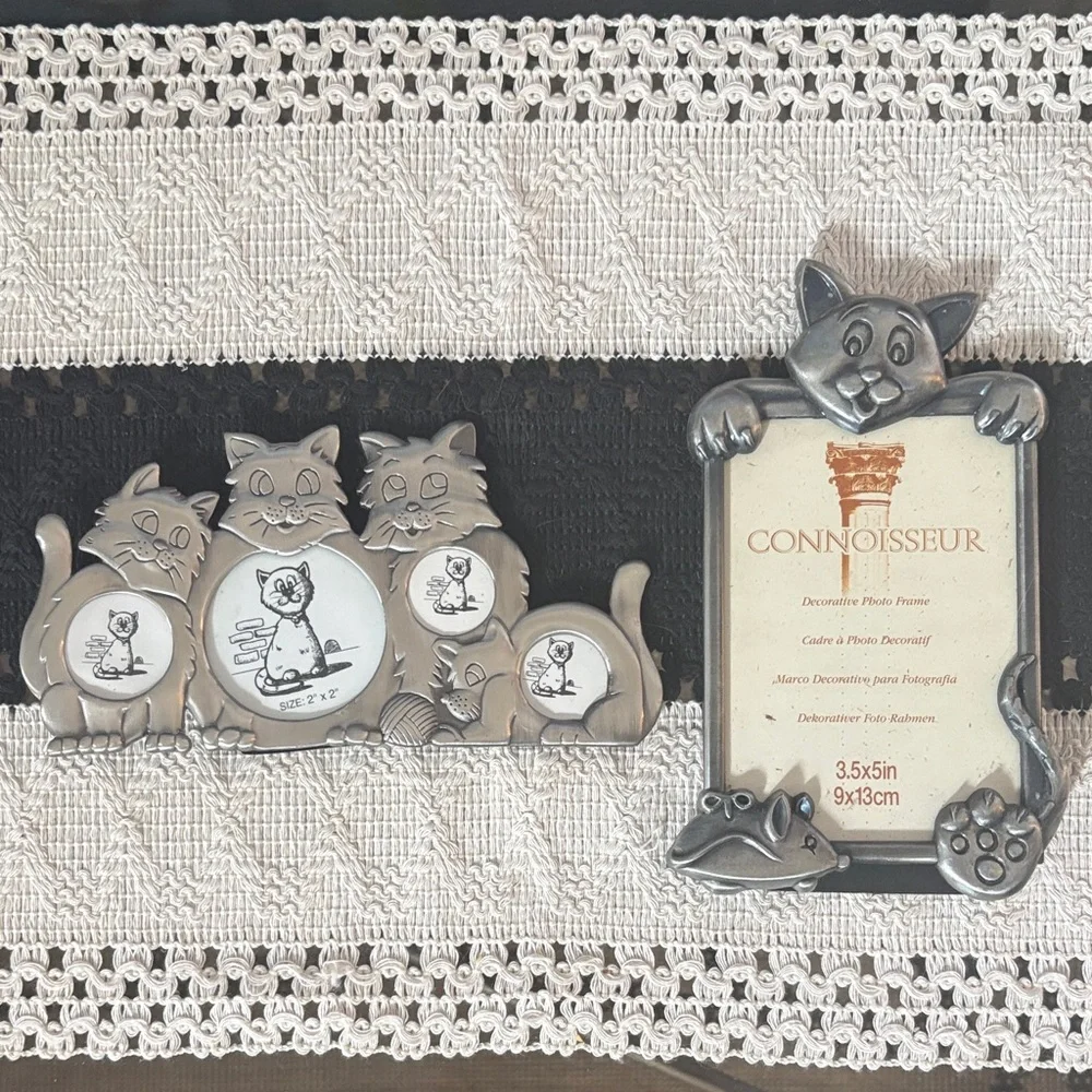 🆕Vintage Fetco And Connoisseur Pewter Cat Picture Frames